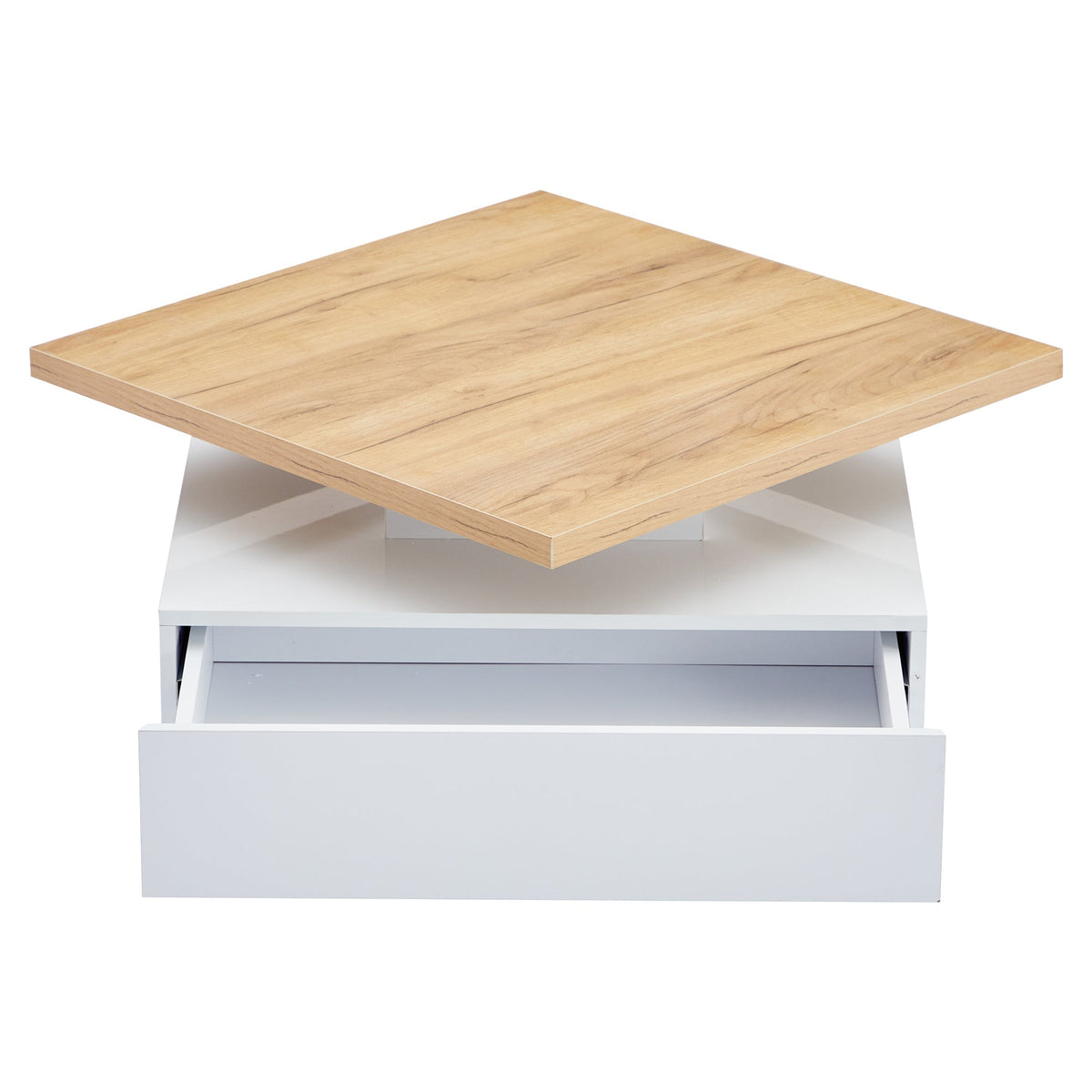 Multifunctional Swivel Coffee Table with Storage, White and Walnut