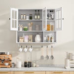 Bathroom Wall Cabinet, 3-Door Wooden with Open/Hidden Storage & Towel Bar, White