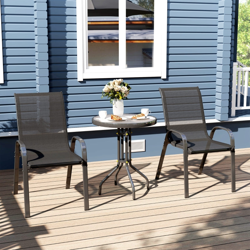 Bistro Set 3-Piece Weatherproof Glass Table Stackable Chairs - Black