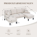 U-shaped Sofa Large 4-Seater Two Chaise Lounges Linen Fabric Beige