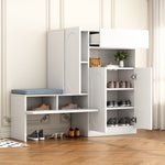Trendy 2-in-1 Shoe Cabinet with Curved Doors, Soft-Close, Adjustable Compartments, Upholstered Bench, White