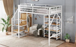 Loft Bed with Shelf, Wardrobe, Safety Railing, Iron + MDF, White/Natural 90x200cm