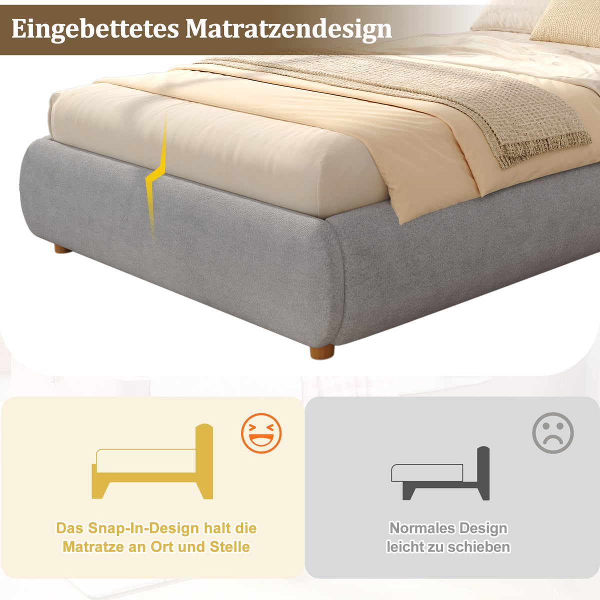 Upholstered Storage Bed 90x200cm with Hydraulic Lift, Grey Linen