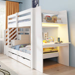 Children's Bunk Bed 90x200cm with Desk & Storage, White Wood