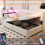 Upholstered Sofa Bed 90x200 cm with LED Lighting, USB Ports and Hydraulic Storage, Beige Velvet