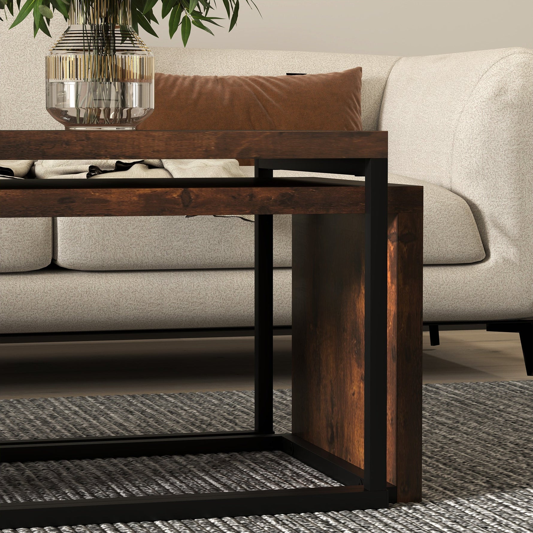 Coffee Tables, Nesting Multifunctional Various Shapes, Black and Brown Metal