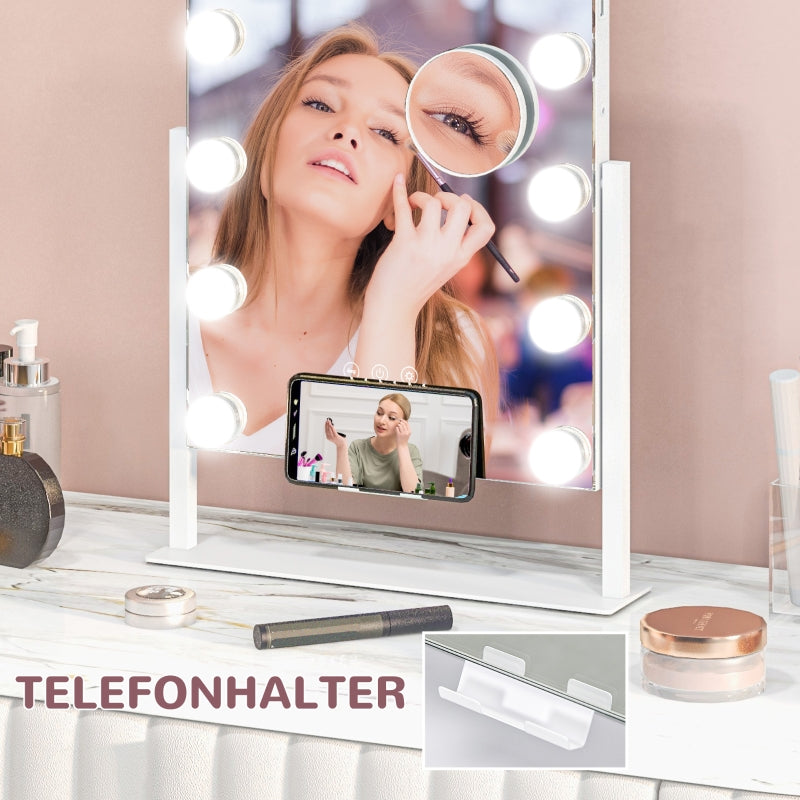 Hollywood Mirror, 12 LEDs, 3 Light Colors, USB Charging, White