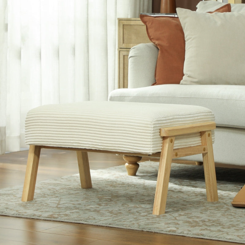Stool, soft seat cushion, wooden legs, corduroy look cream white