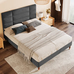 Upholstered bed, double bed with slatted frame 140x200cm, dark grey linen