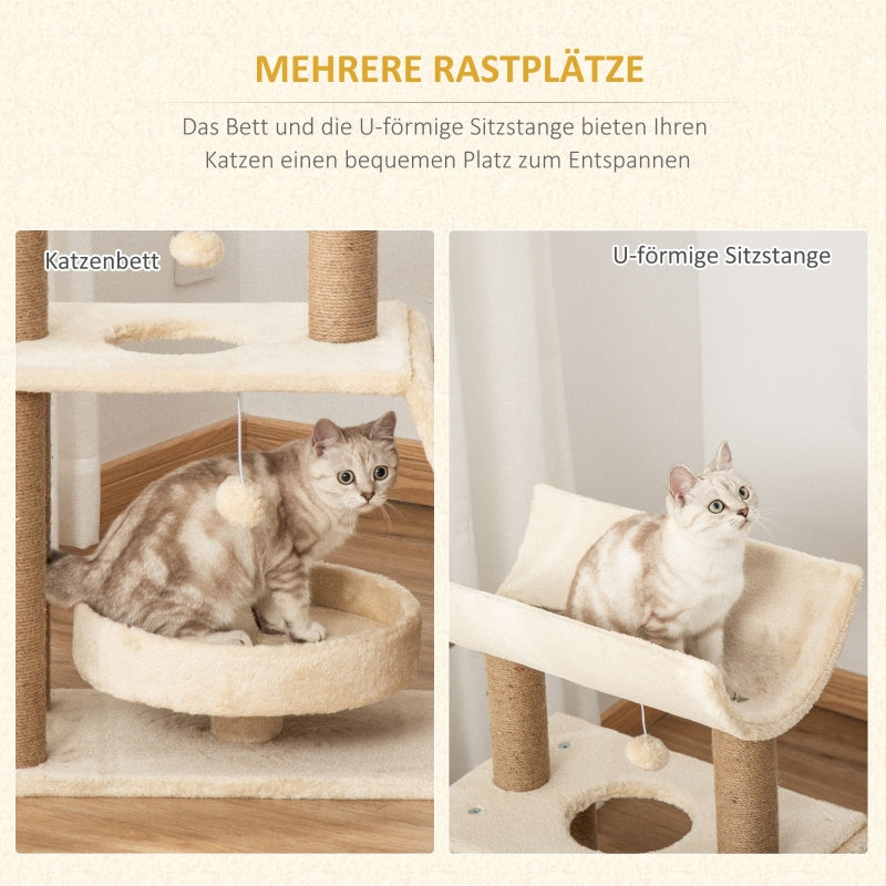 Cat Tree, with Toys and Cat Bed, 60x30x76 cm, Natural