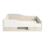 Upholstered Children's Bed 90x190 with 2 Drawers, Beige Velvet