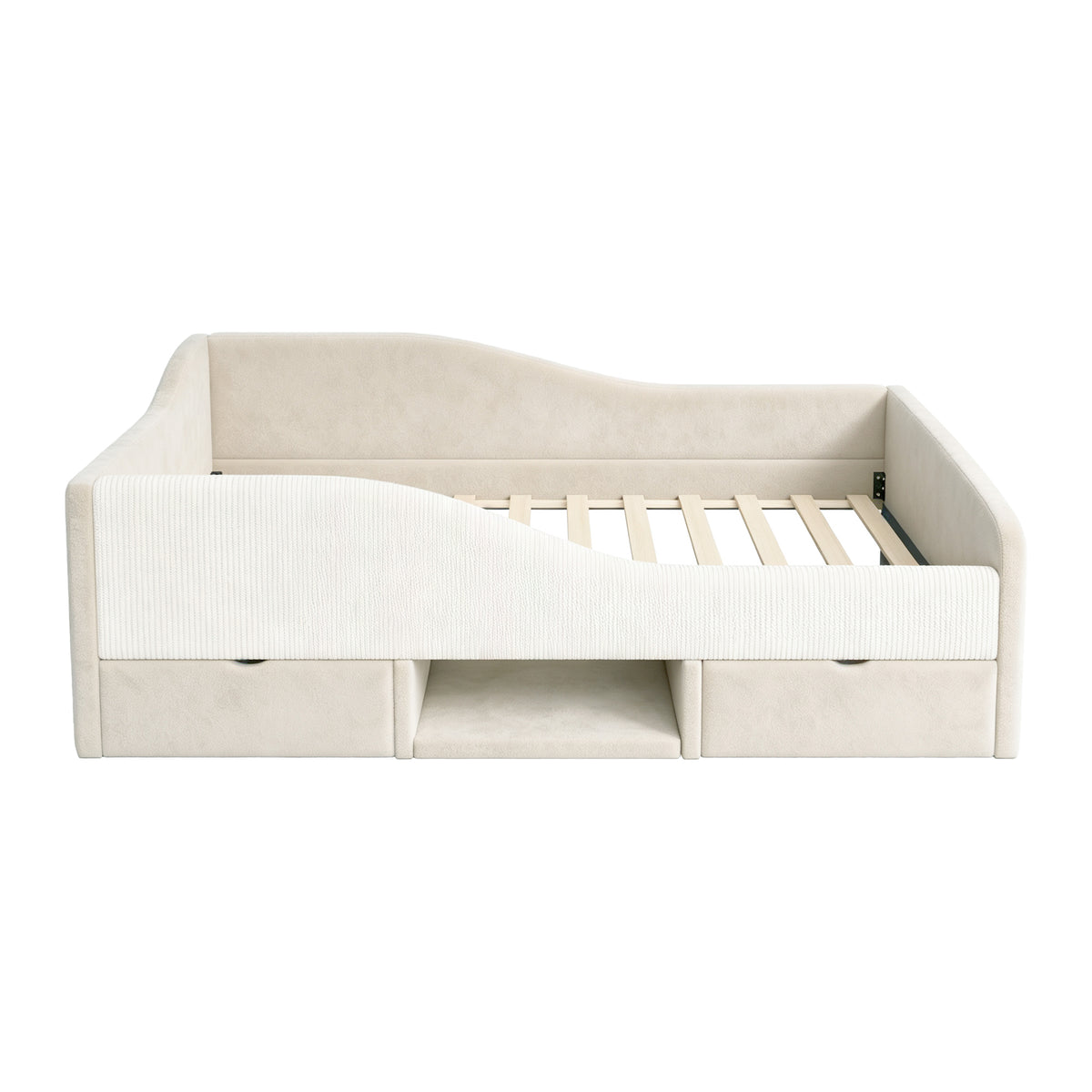 Upholstered Children's Bed 90x190 with 2 Drawers, Beige Velvet