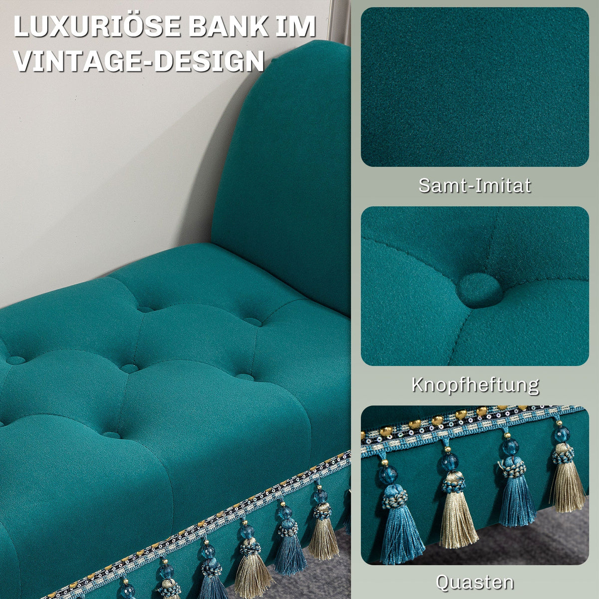 Bench, Upholstered Velvet Look 117 x 40 x 58 cm, Green