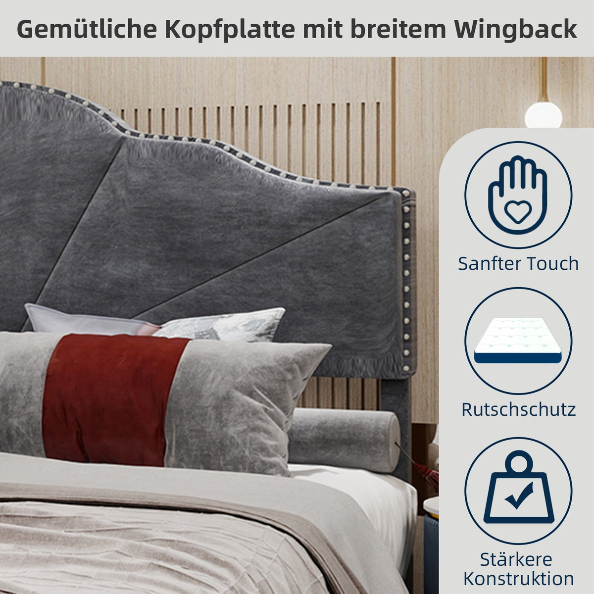 Modern Minimalist Soft Bed, High Box with Pneumatic Rod, 160*200CM, Gray