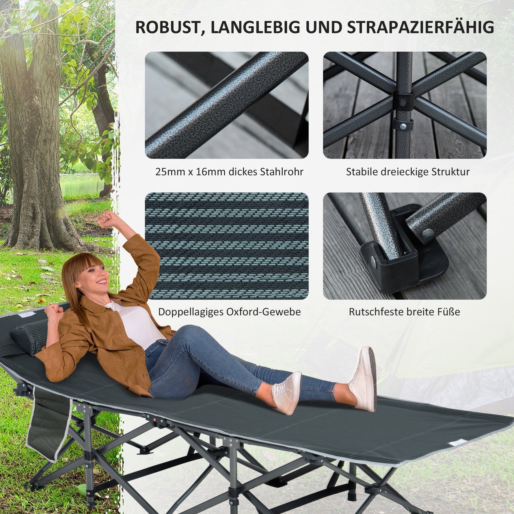 Sun Lounger Folding with Pillow, Storage Bag, Metal and Oxford Fabric, Grey