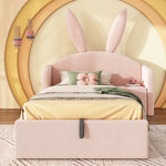 Children's Bed 90x190cm with Storage & Bedside Table, Pink Velvet