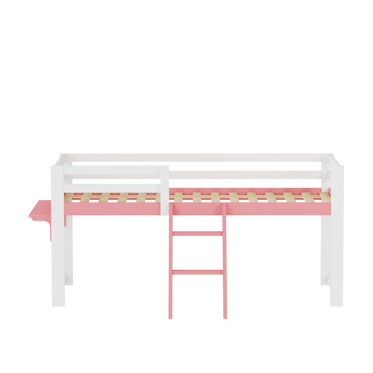 Children's Loft Bed 90x200cm with Ladder, White-Pink Solid Pine