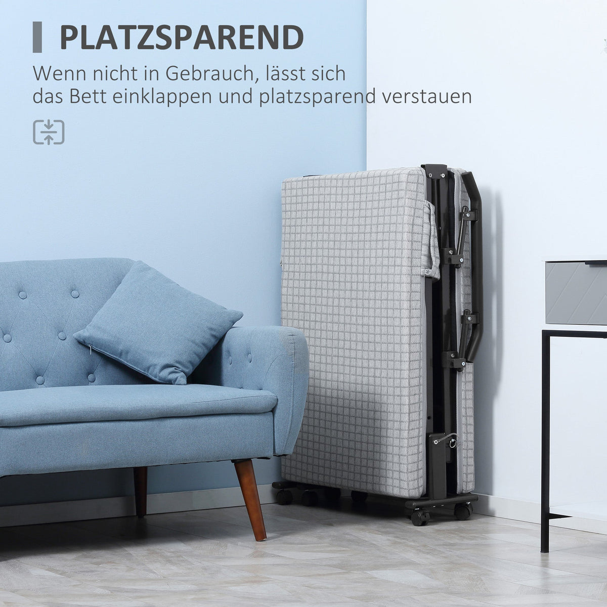 Folding Guest Bed, Adjustable Backrest, Wheels, Steel Frame, Light Grey/Black, 190x76x33cm