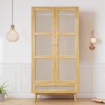 Wardrobe 2-Door Hanging Rail Rattan Net Flip-Top Lid, Natural Chipboard/PE Rattan