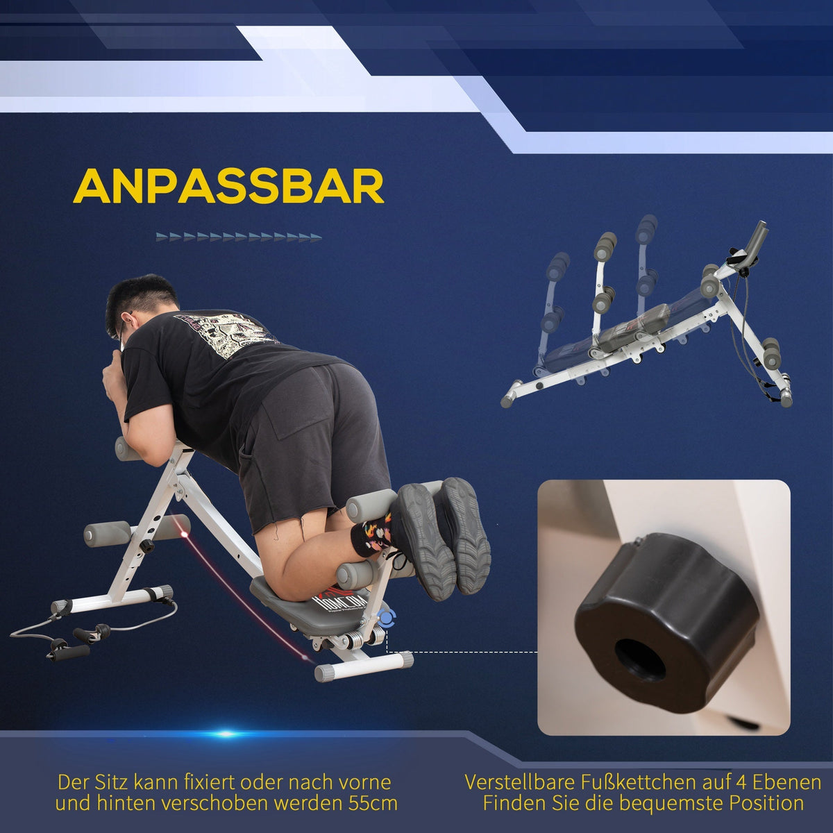Abdominal Trainer, Adjustable with LCD Display, Steel, White + Gray