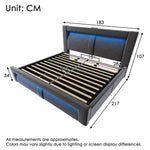 Double Bed with Hydraulic Storage, LED Lighting and USB Charging, Grey Velvet