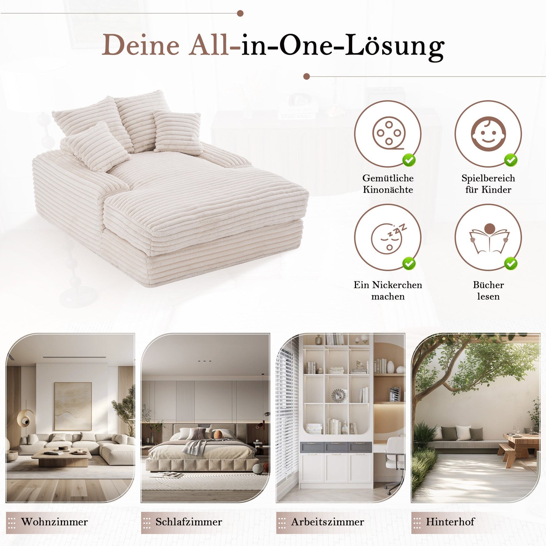 027–Luxury Cord Sofa Bed, Multifunctional Ultra-Soft Space-Saving, Beige