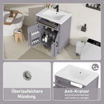 Bathroom Vanity Unit with Integrated Ceramic Sink and Storage Shelves, Grey