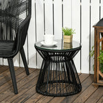 Round Garden Bistro Table, Hollow Drum Design Glass Top, Black