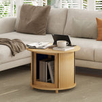 Bamboo Coffee Table, Hidden Storage Round Side Table, Natural