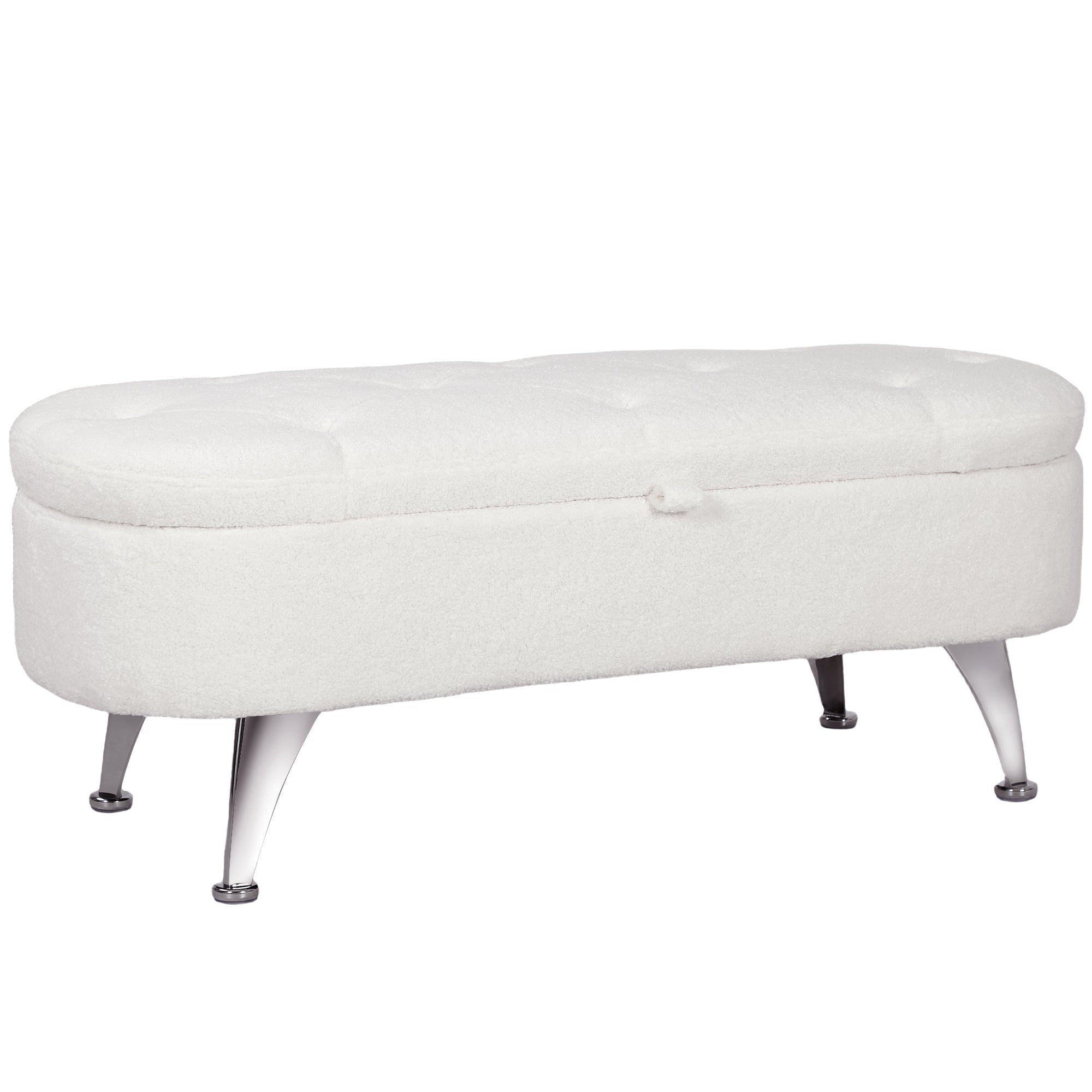Bench with Storage, Upholstered with Lid, Metal Frame, White
