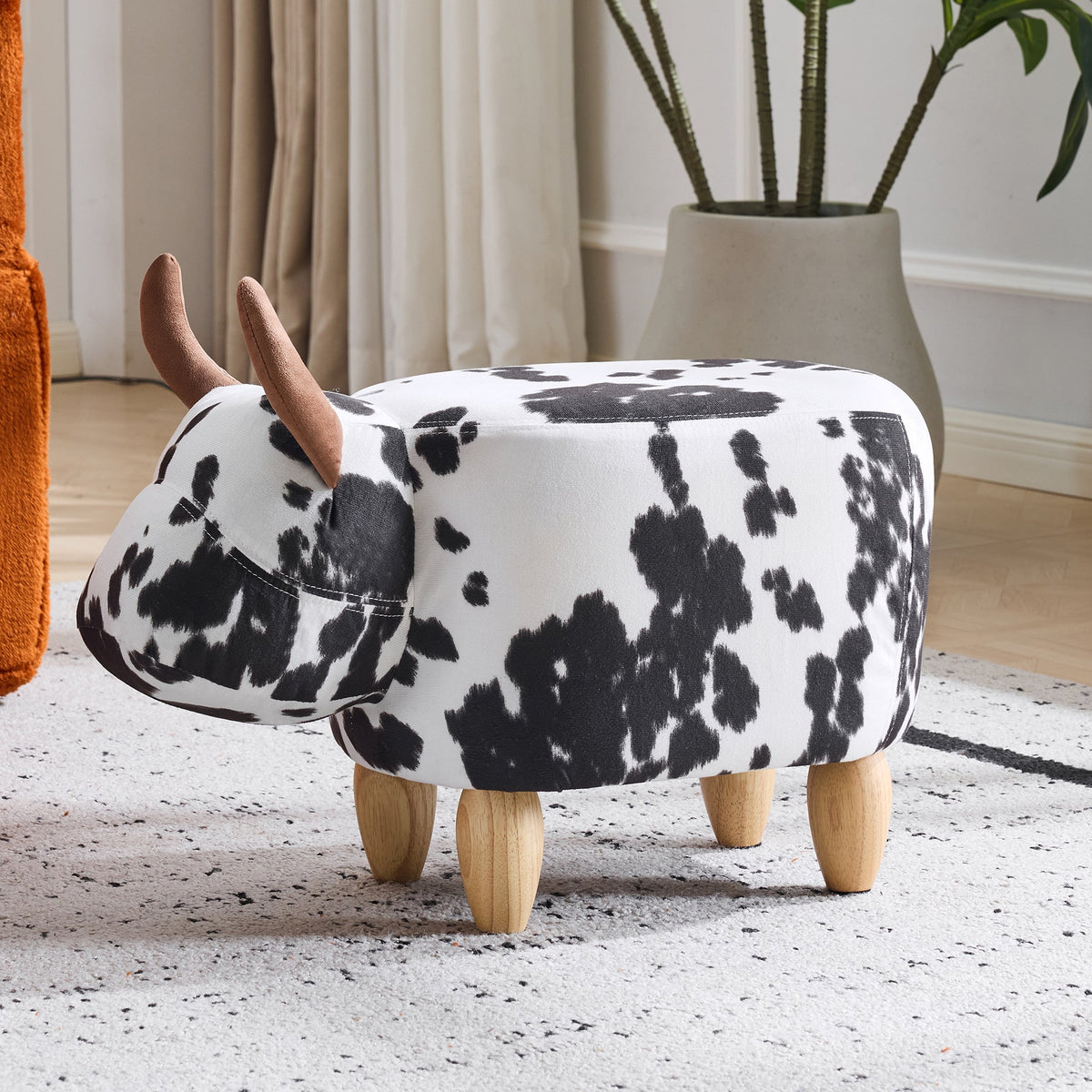 Universal Pet Footstool, Non-Slip Shoe Changing Stool with Solid Wood Legs, Black and White