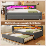 Daybed Sofa Bed 140x200cm with LED Light & Trundle, Grey Linen