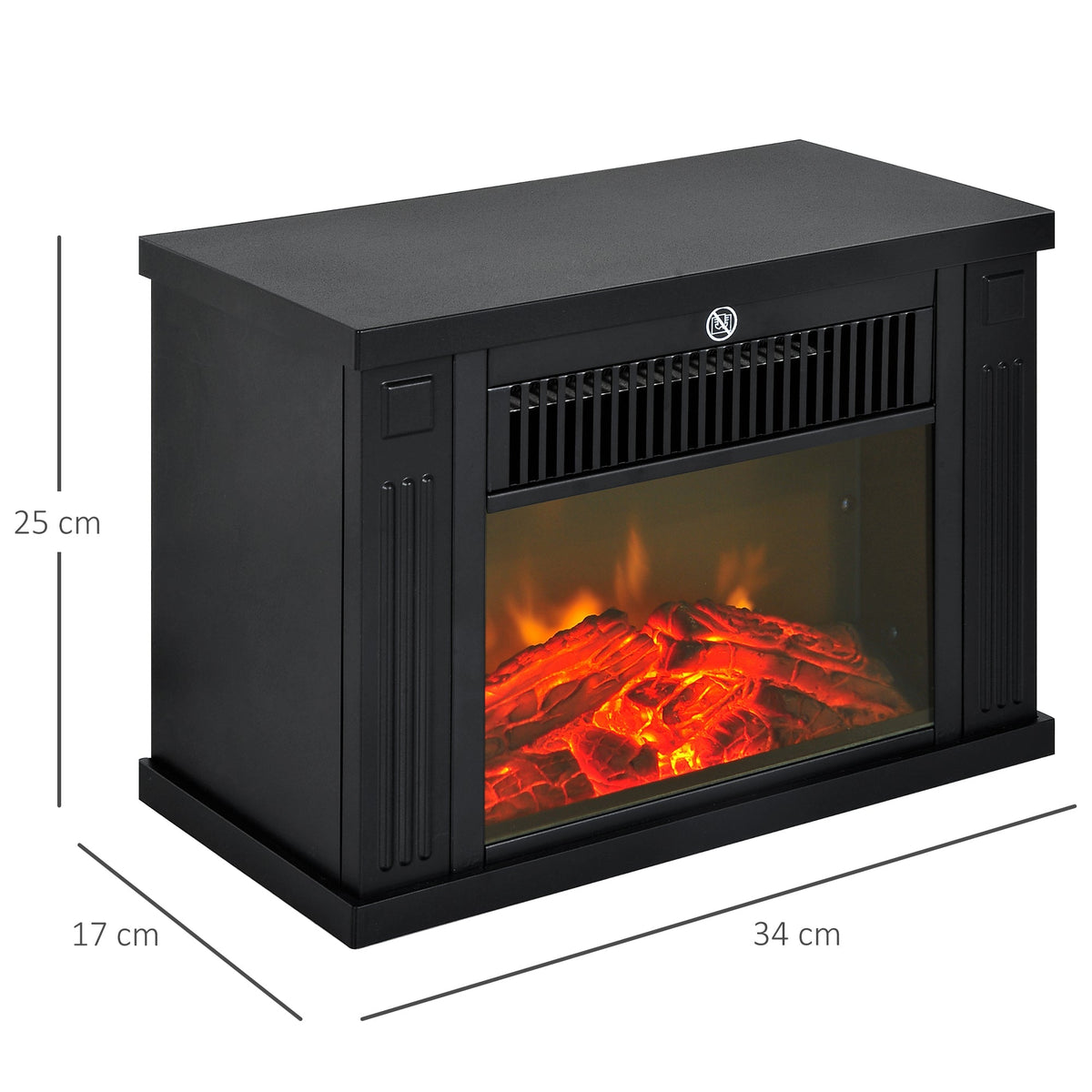 Electric Fireplace, Realistic Flame, Modern Look, Black