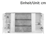 Sideboard, 2 Doors 3 Drawers LED Lighting, High-Gloss White & Grey Marble