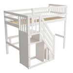 Solid Wood Bed 90*200, Storage Stairs, Children's Youth Single, White