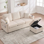 Velvet Sofa, LED USB-C Storage Footrest Cup Holders, Beige