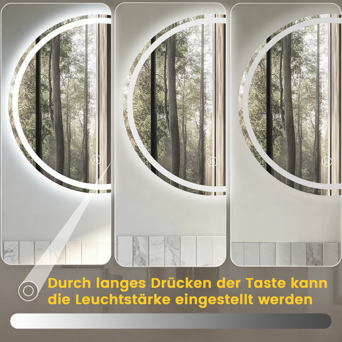 Round LED Bathroom Mirror, 60x60cm Dimmable Fog-Free Glass