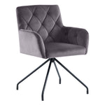 Set of 2 Dining Armchairs Upholstered Diamond Pattern Metal Legs Velvet Grey