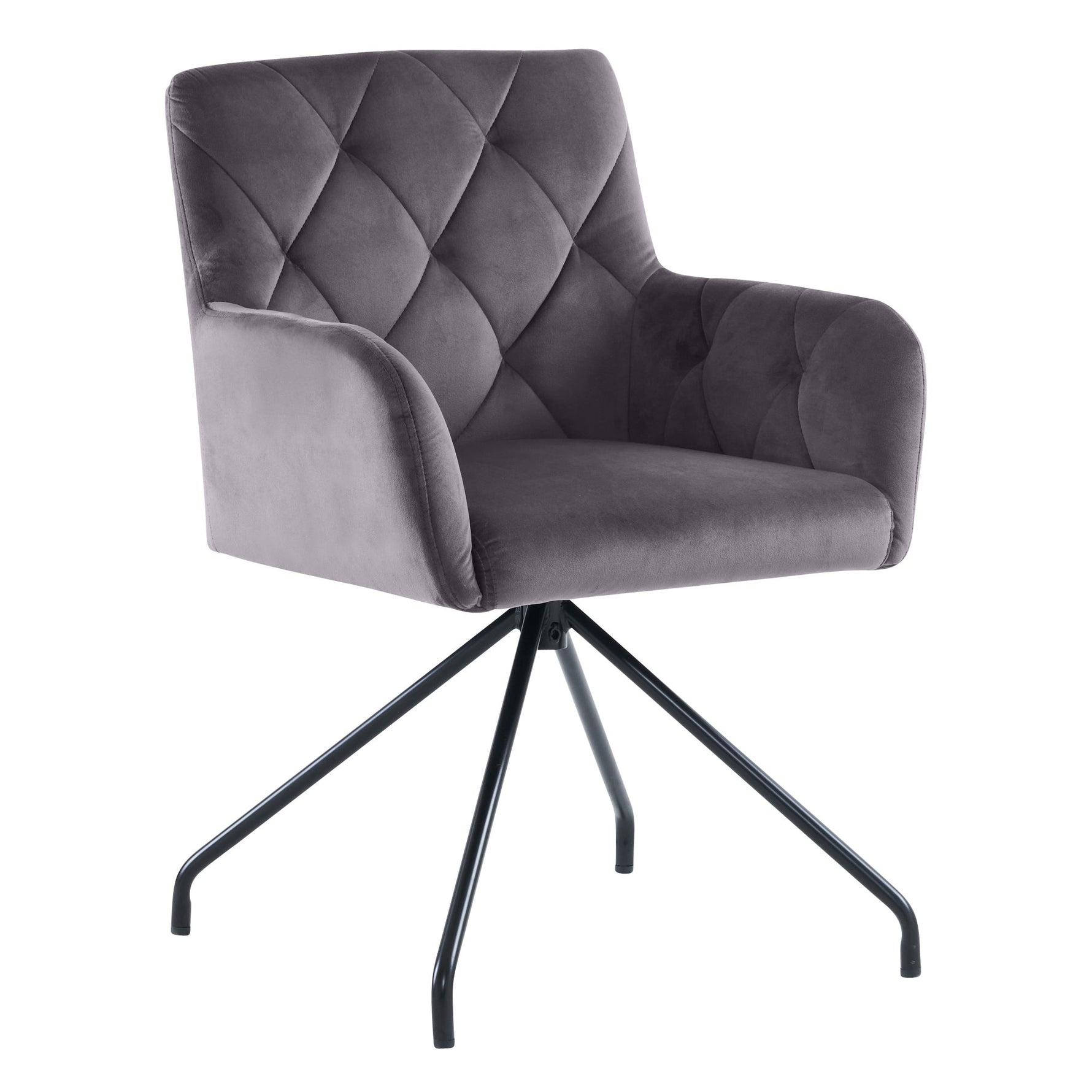 Set of 2 Dining Armchairs Upholstered Diamond Pattern Metal Legs Velvet Grey