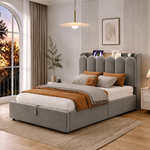 Upholstered Bed 90x200cm with Storage & USB, Grey Velvet