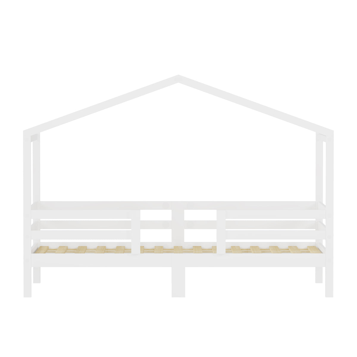 Children's House Bed 90x200cm Roof Design - Solid Pine, White