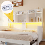 Extendable Wooden Sofa Bed with Storage Drawers & LED - White