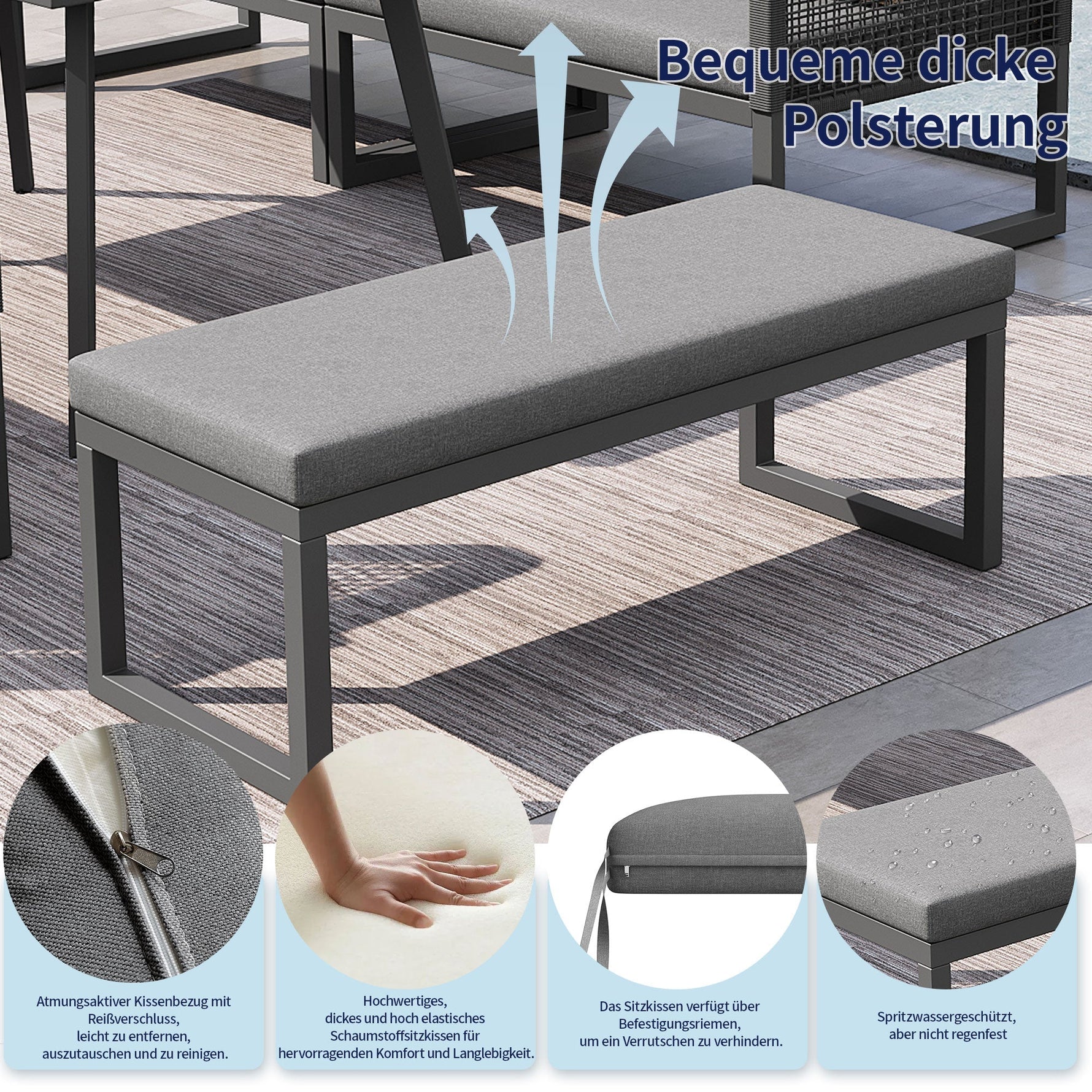 Patio Sofa Set 6-8 Seater Hand-Woven Rattan with Cushions - Grey