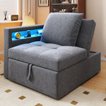 Upholstered Sleeper Sofa 3-in-1 Multifunctional Adjustable LED USB Ports Linen Fabric