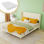 Upholstered Bed with Soft Headboard & Mattress, 140x200 cm, Beige