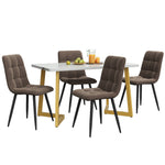 Dining Set 5-Piece Rectangular Modern Kitchen Table 4 Chairs Brown Velvet Gold Legs