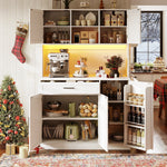 Tall Kitchen Sideboard with LED Strip and Built-in Socket, White