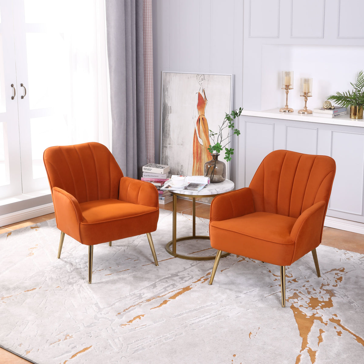 Lounge Chairs, Versatile Accent Seating (Set of 2), Orange Velvet
