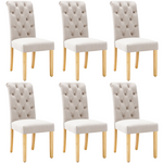 Velvet Dining Chairs Set of 6 with Oak Legs and Chrome Knockers, Beige
