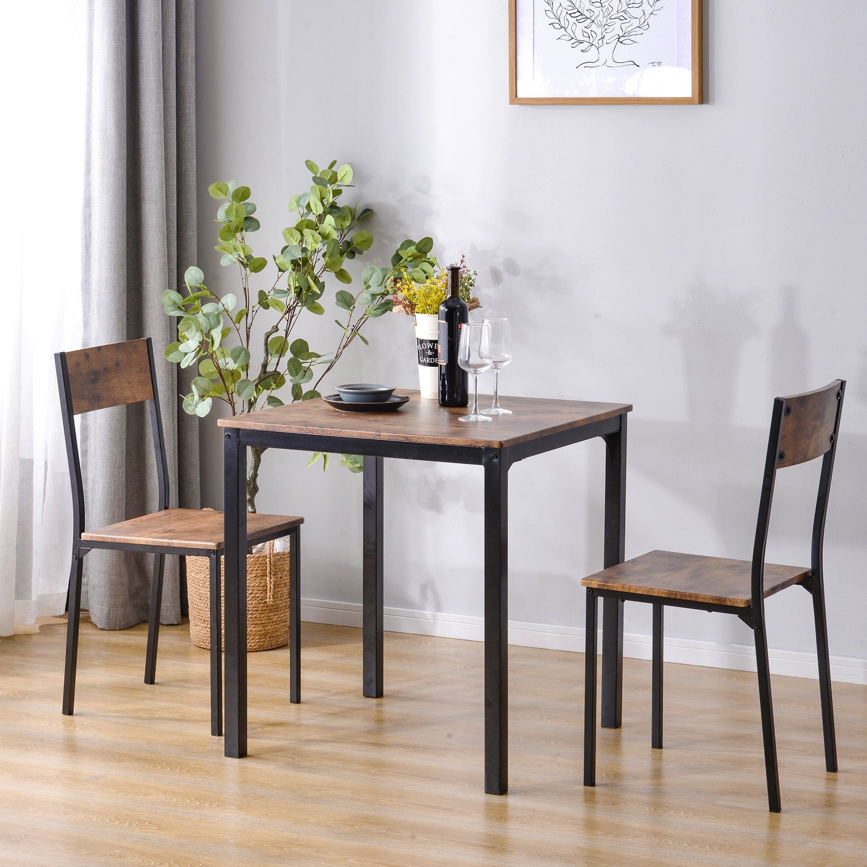 Dining Set Table with 2 Chairs Multi-Use - Vintage Brown